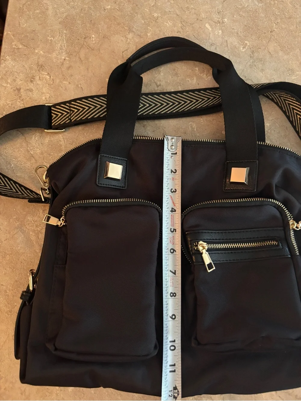 Women’s Black Nylon Multi-Pocket Tote Bag